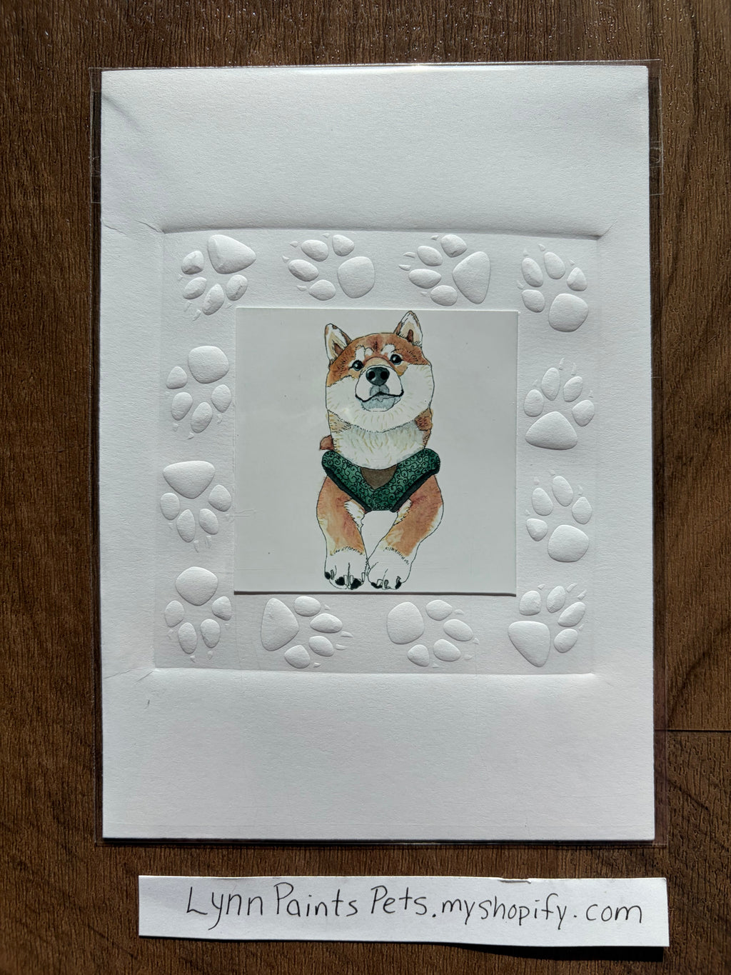 Dog card embossed paw print border hand made