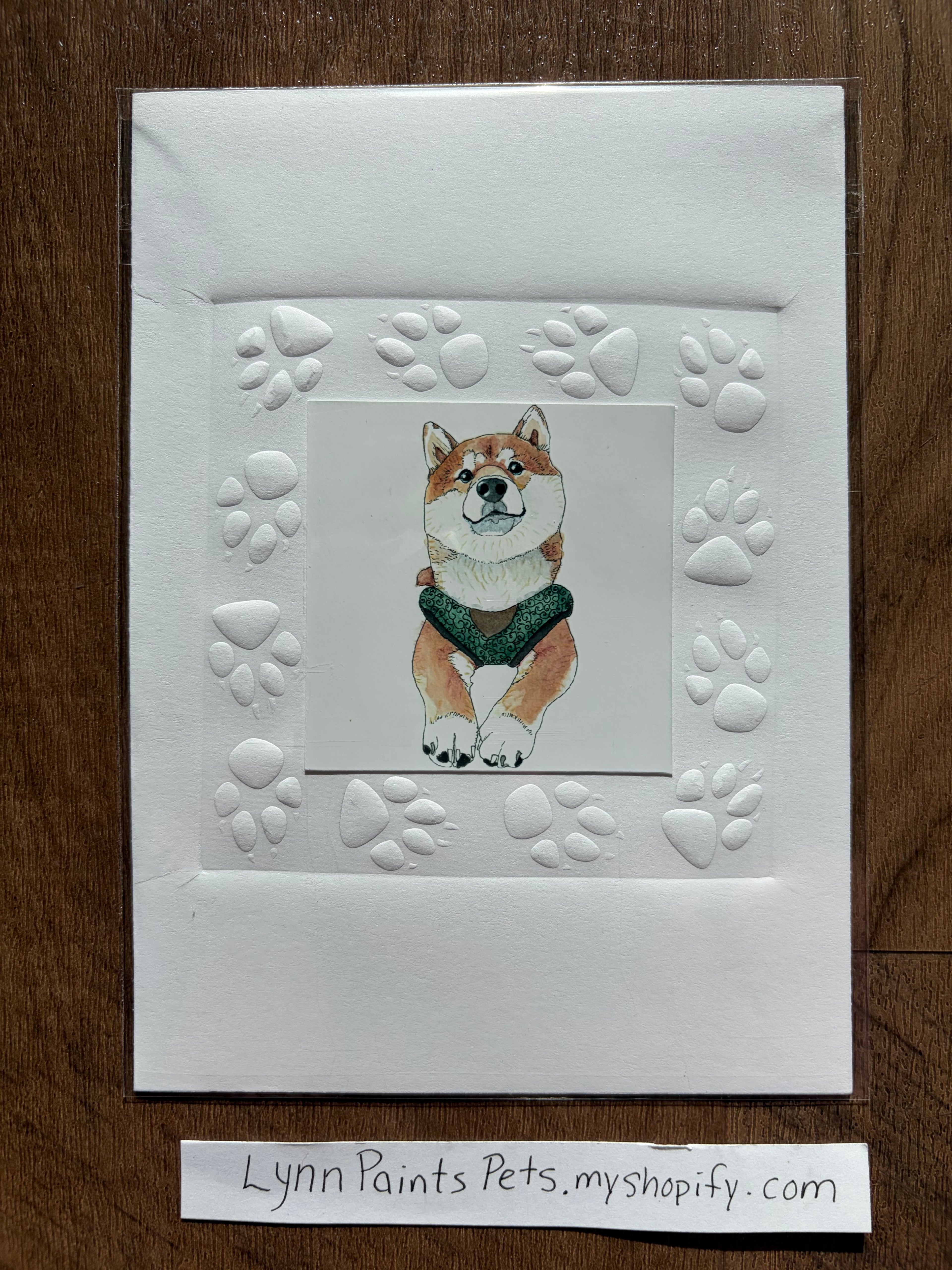 Dog card embossed paw print border hand made