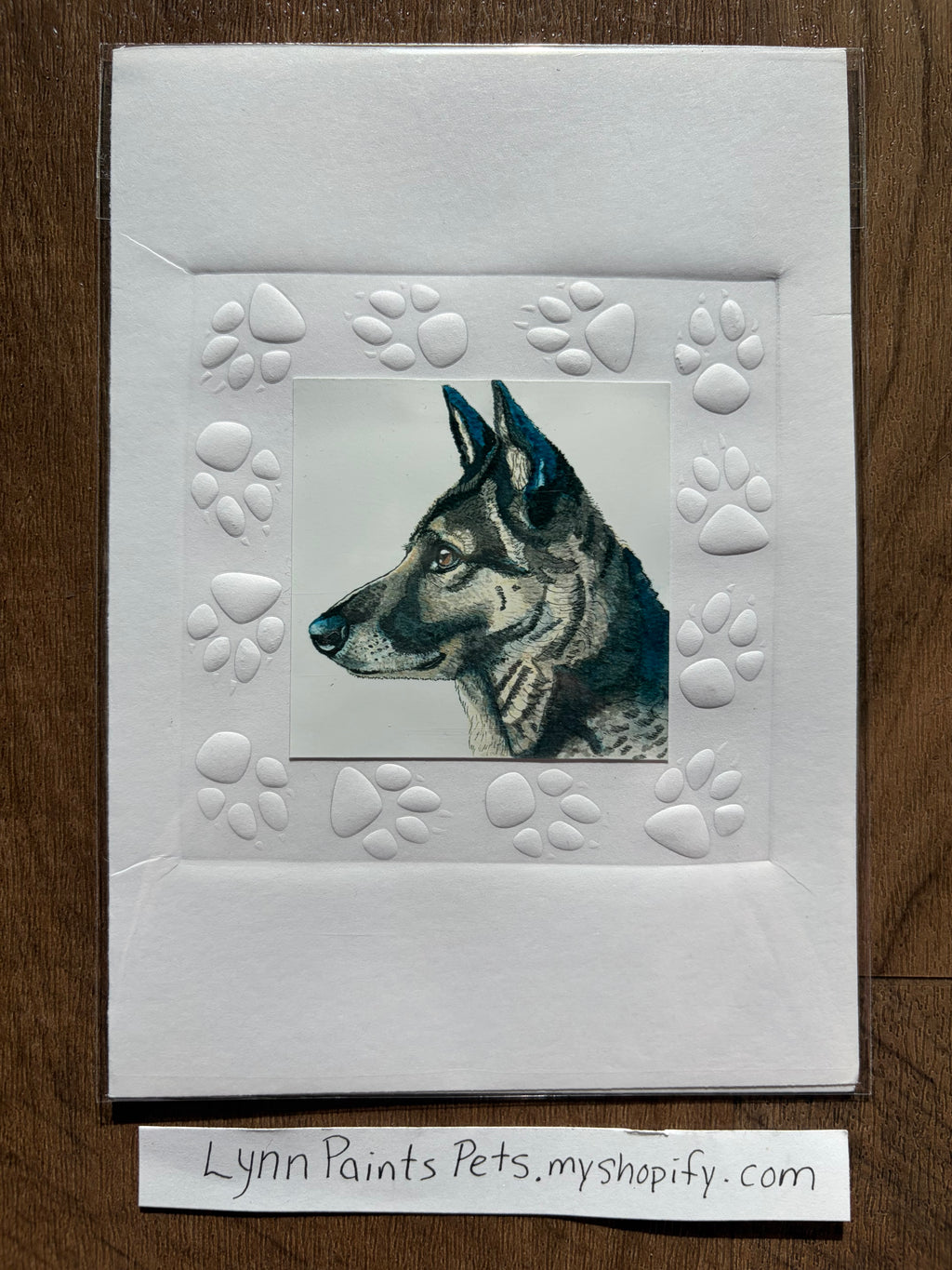 Dog Greeting Card Blank 5x7 Embossed paw print border