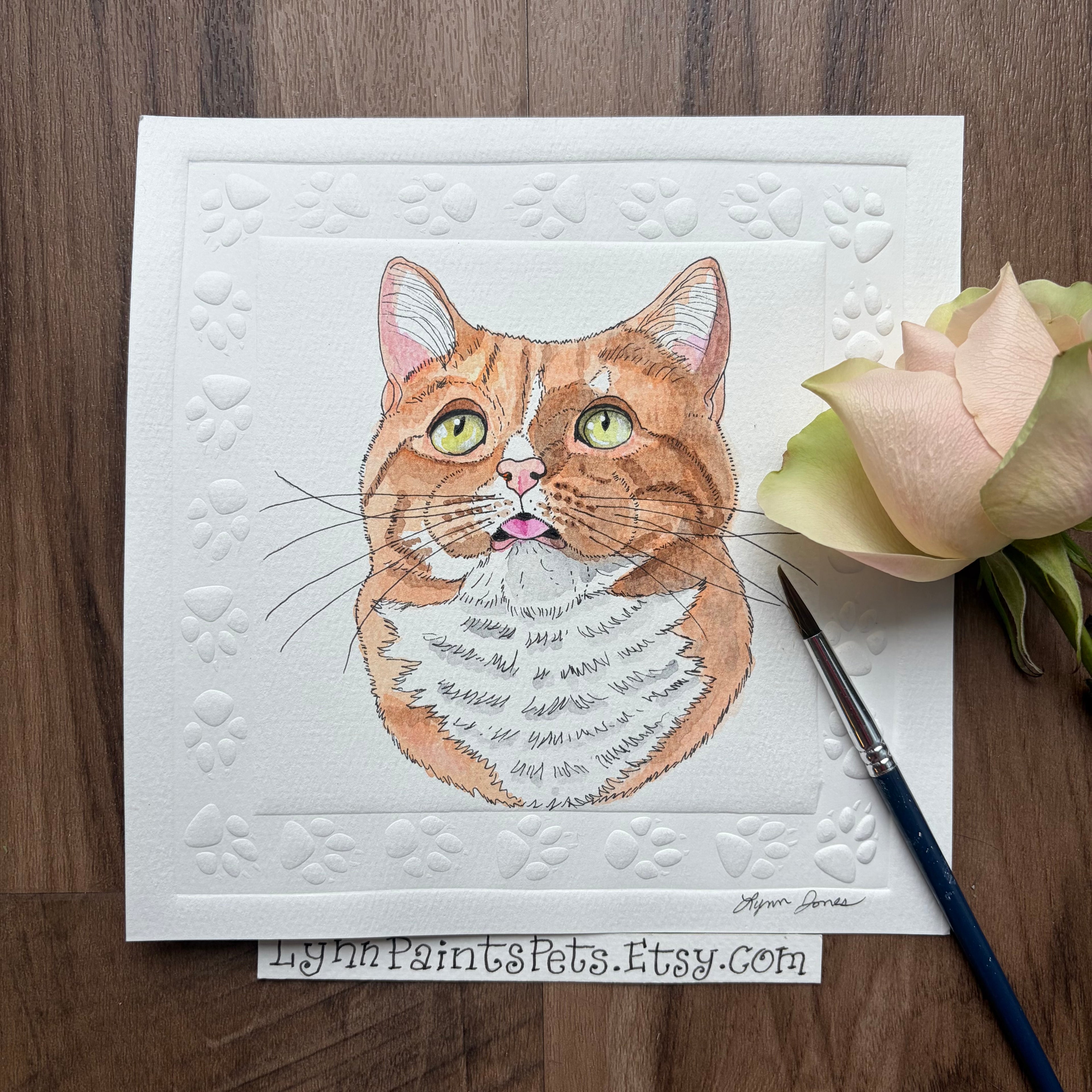 Cat Watercolor Painting on paper 8x8 Custom from your photo
