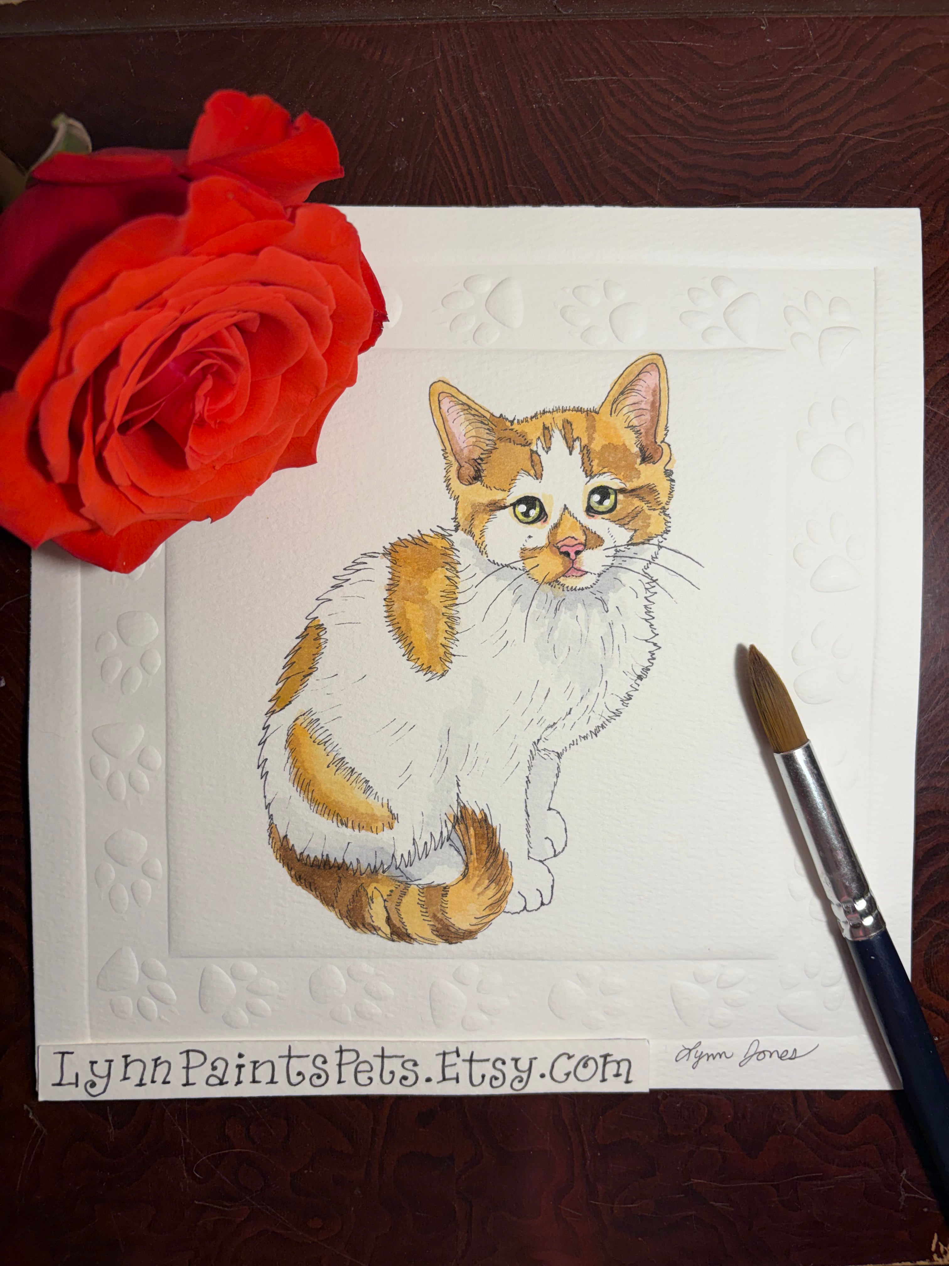 Cat Watercolor Painting on paper 8x8 Custom from your photo