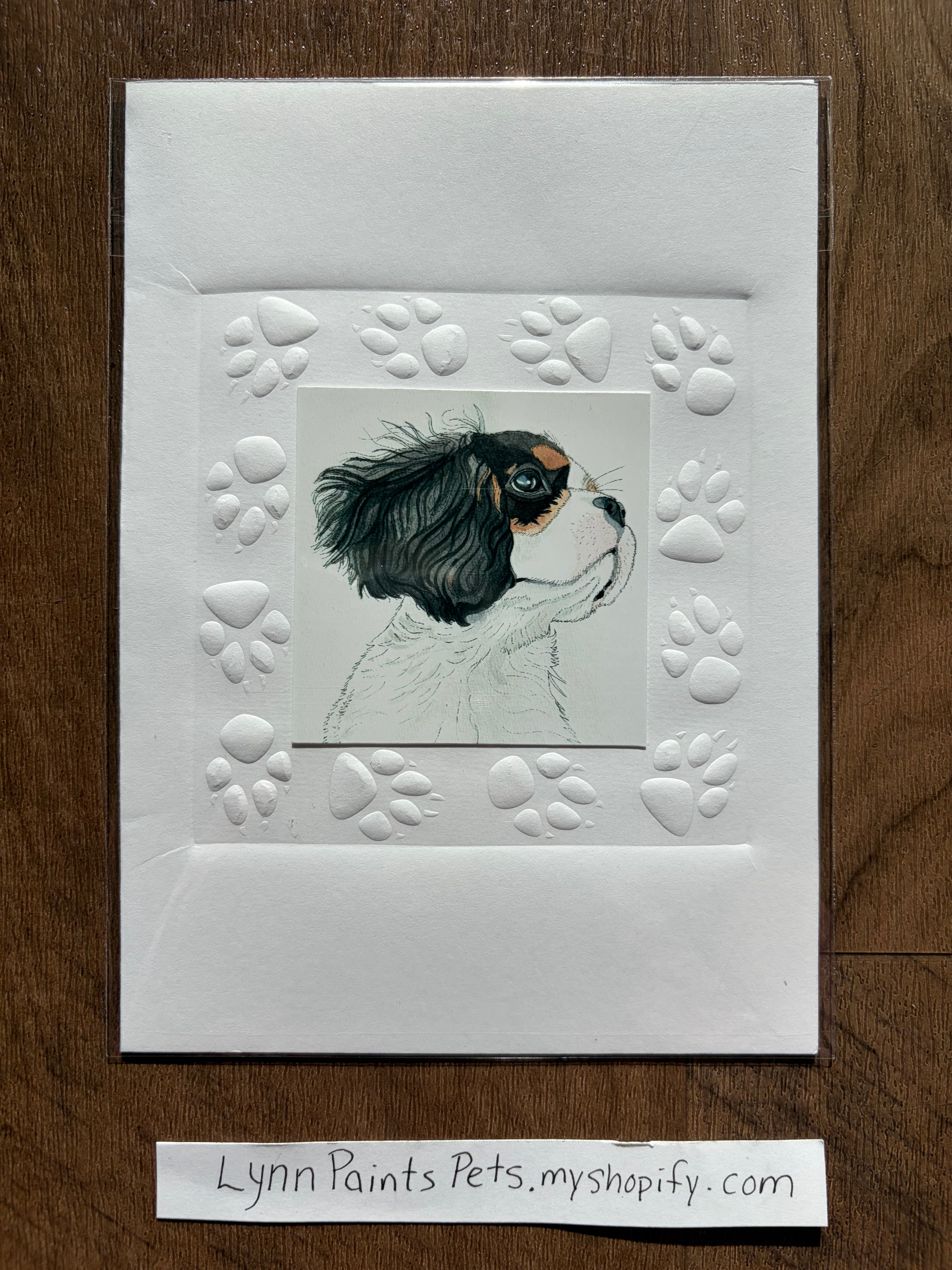 Dog card embossed paw print border hand made