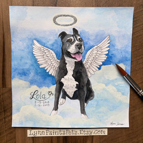 Angel Dog pet portrait 8x8 watercolor painting handmade