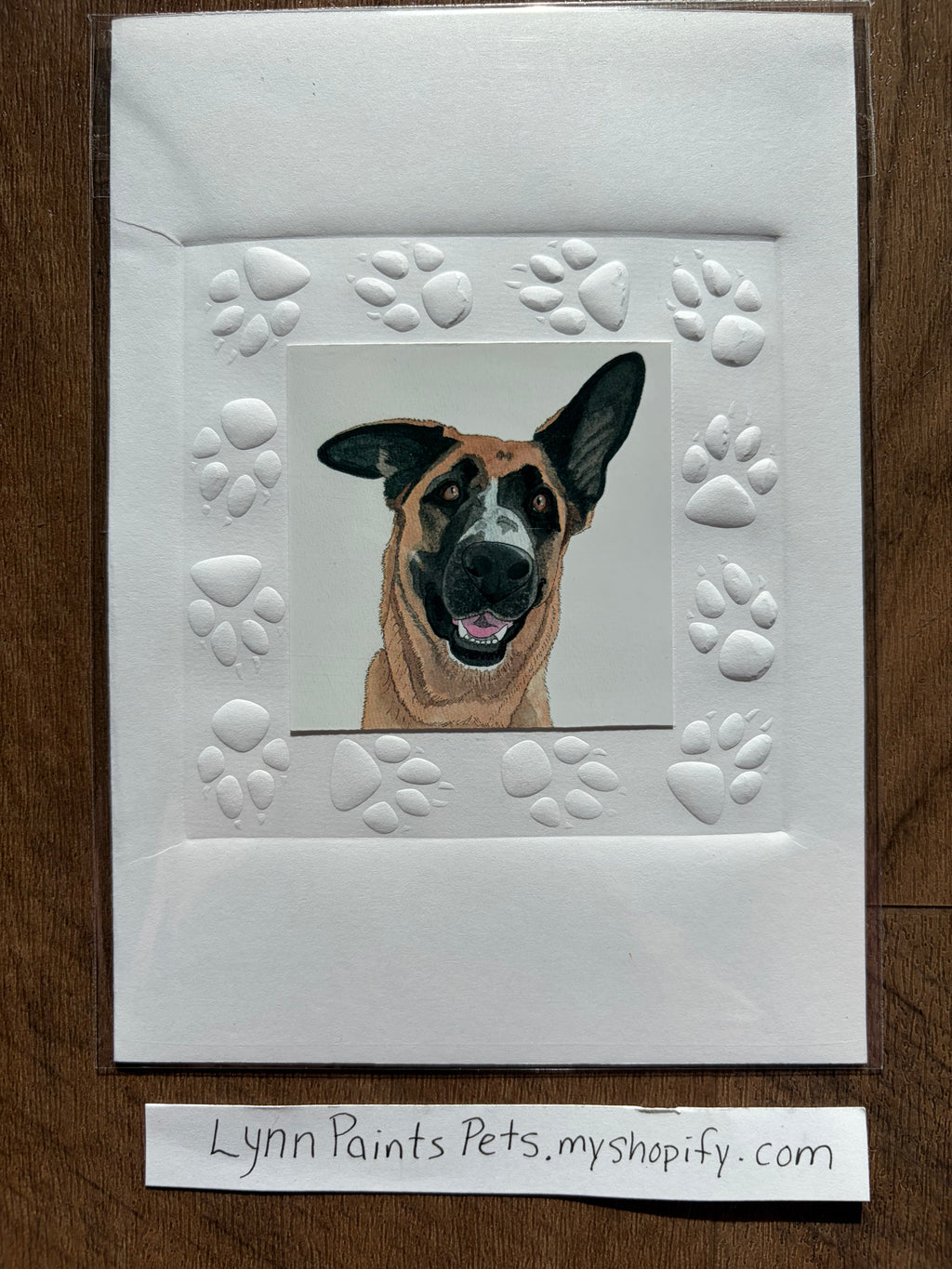 Dog Greeting Card Blank 5x7 Embossed paw print border