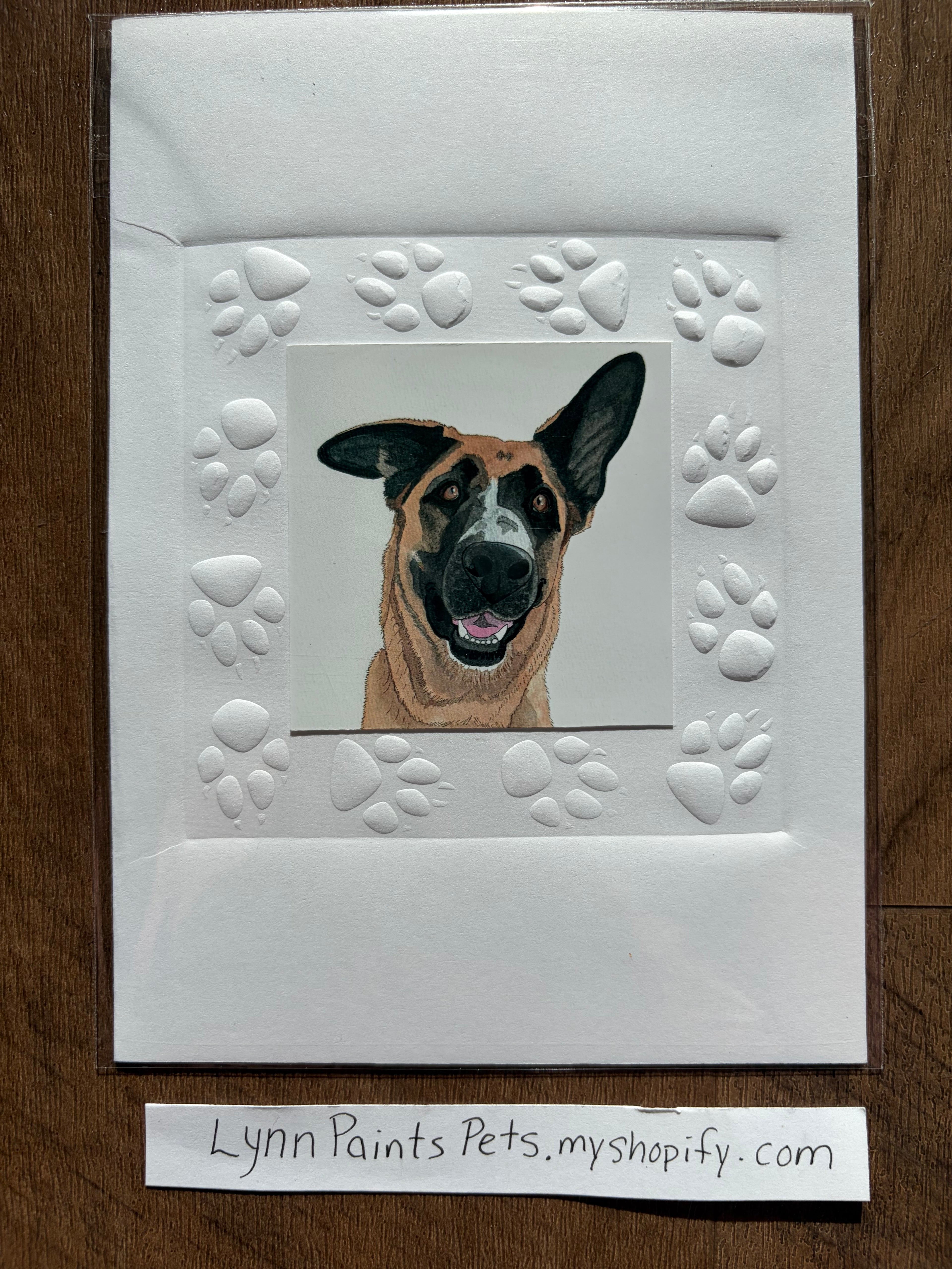 Dog Greeting Card Blank 5x7 Embossed paw print border