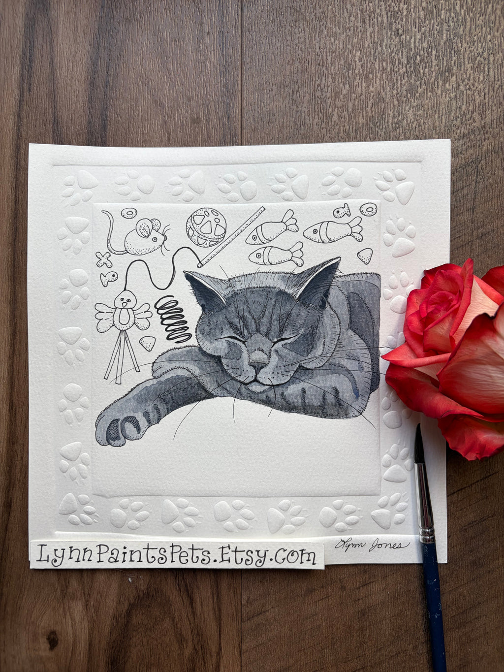 Cat Watercolor Painting on paper 8x8 Custom from your photo