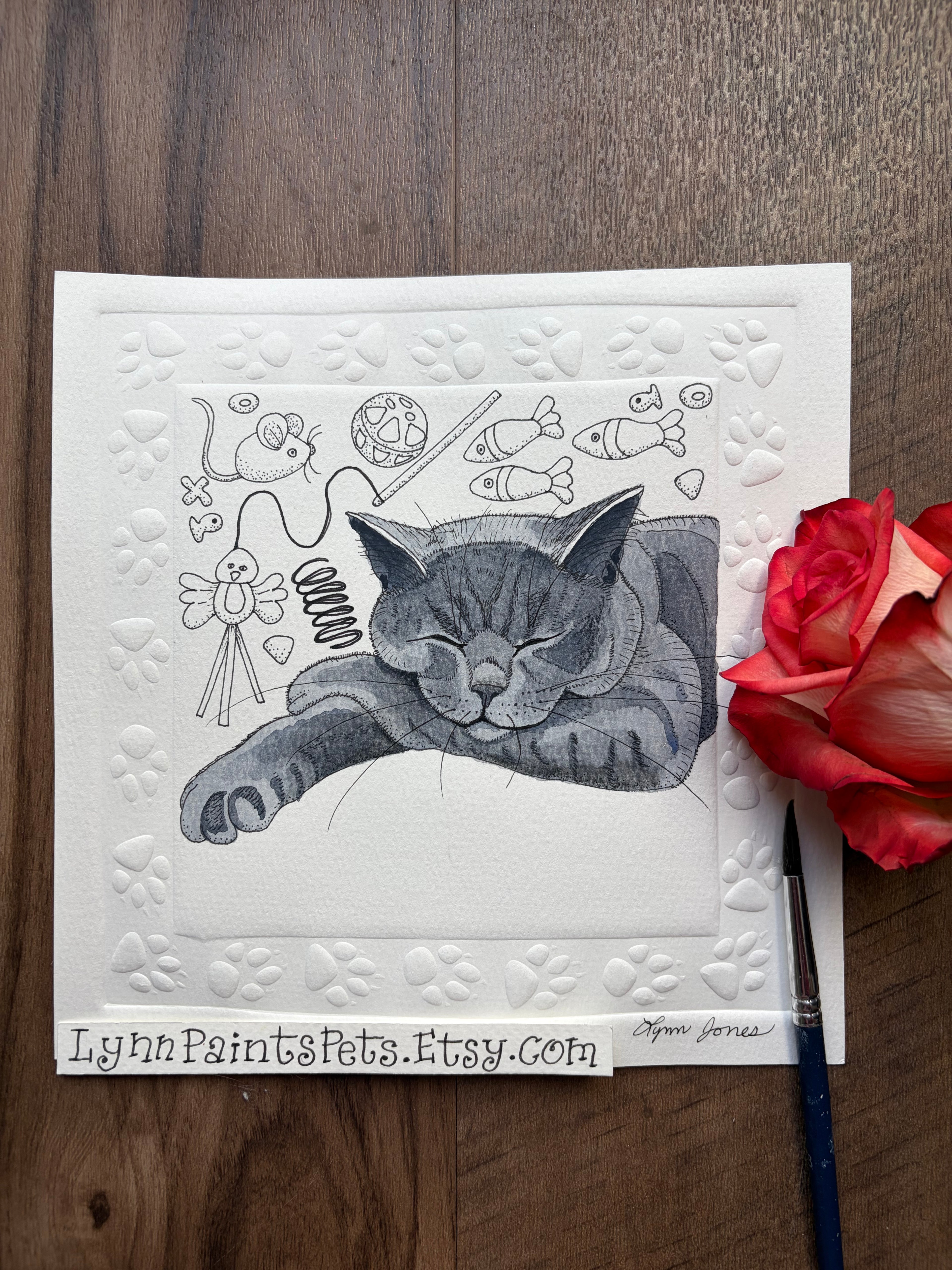 Cat Watercolor Painting on paper 8x8 Custom from your photo