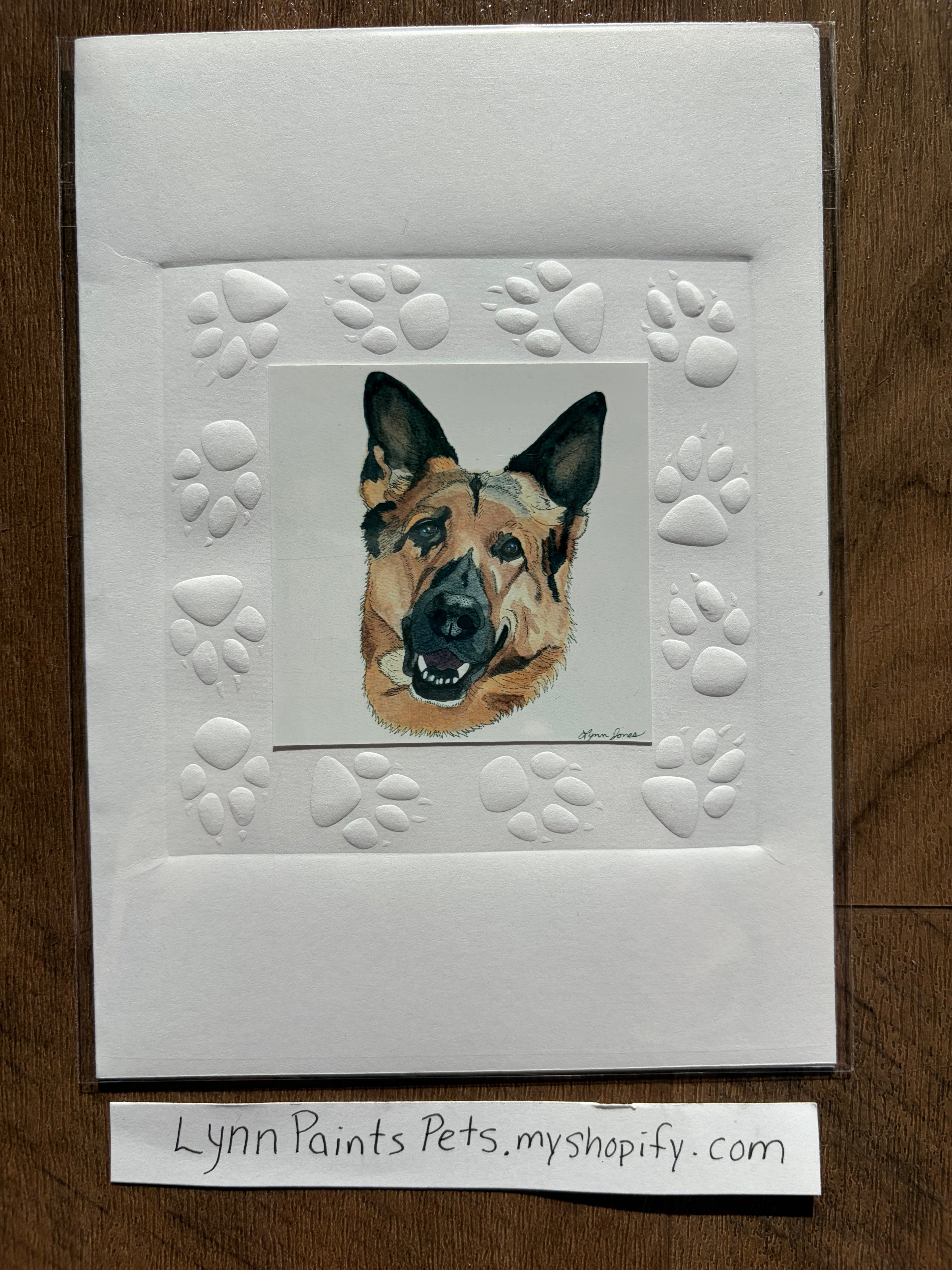 Dog Greeting Card Blank 5x7 Embossed paw print border
