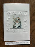 Cat Greeting Card 5x7 Embossed paw print border