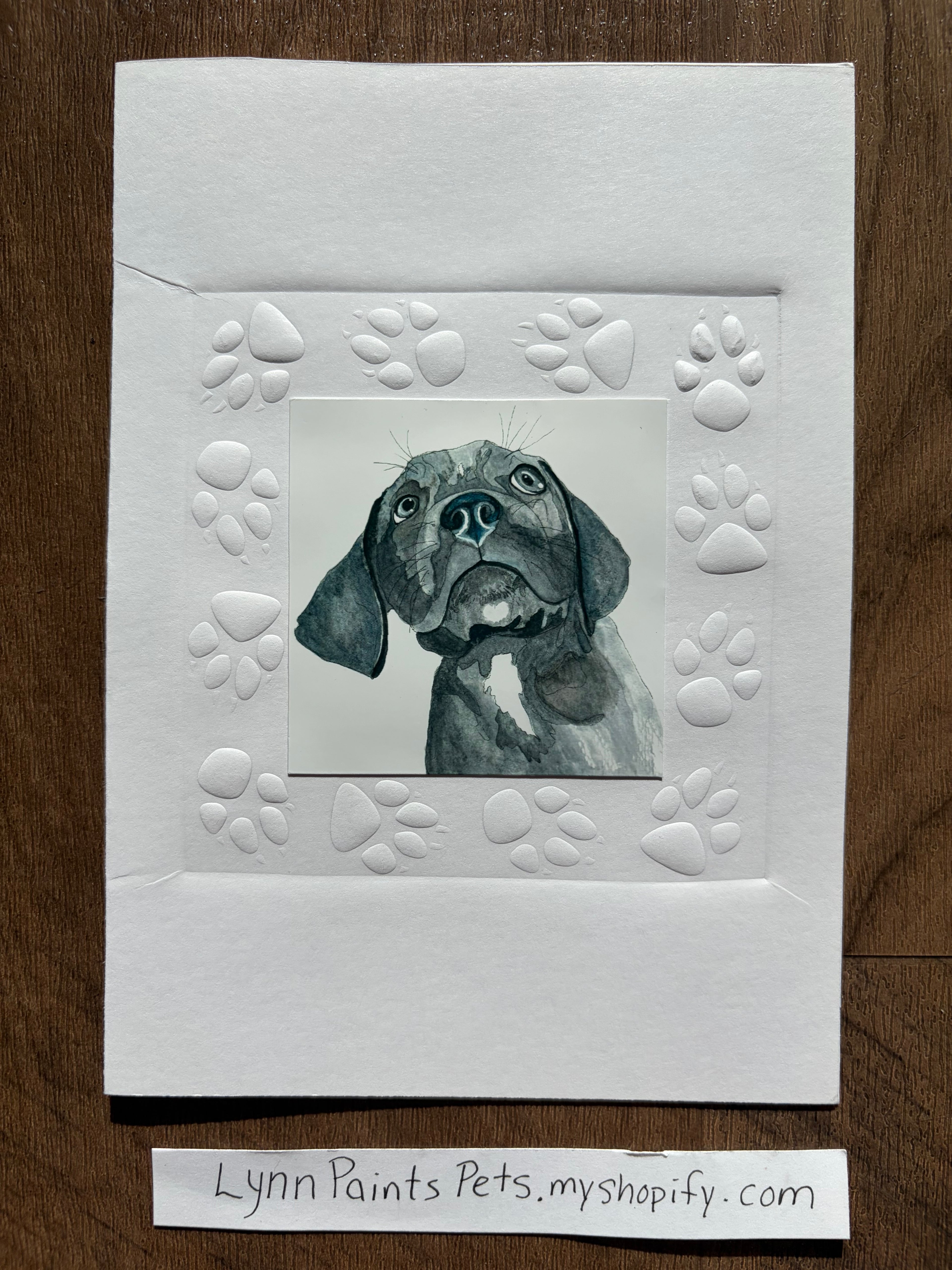 Dog card embossed paw print border hand made