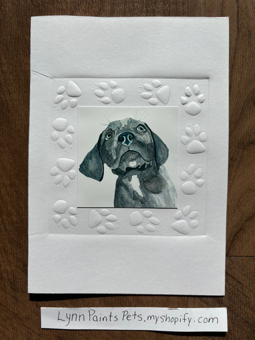 Dog card embossed paw print border hand made