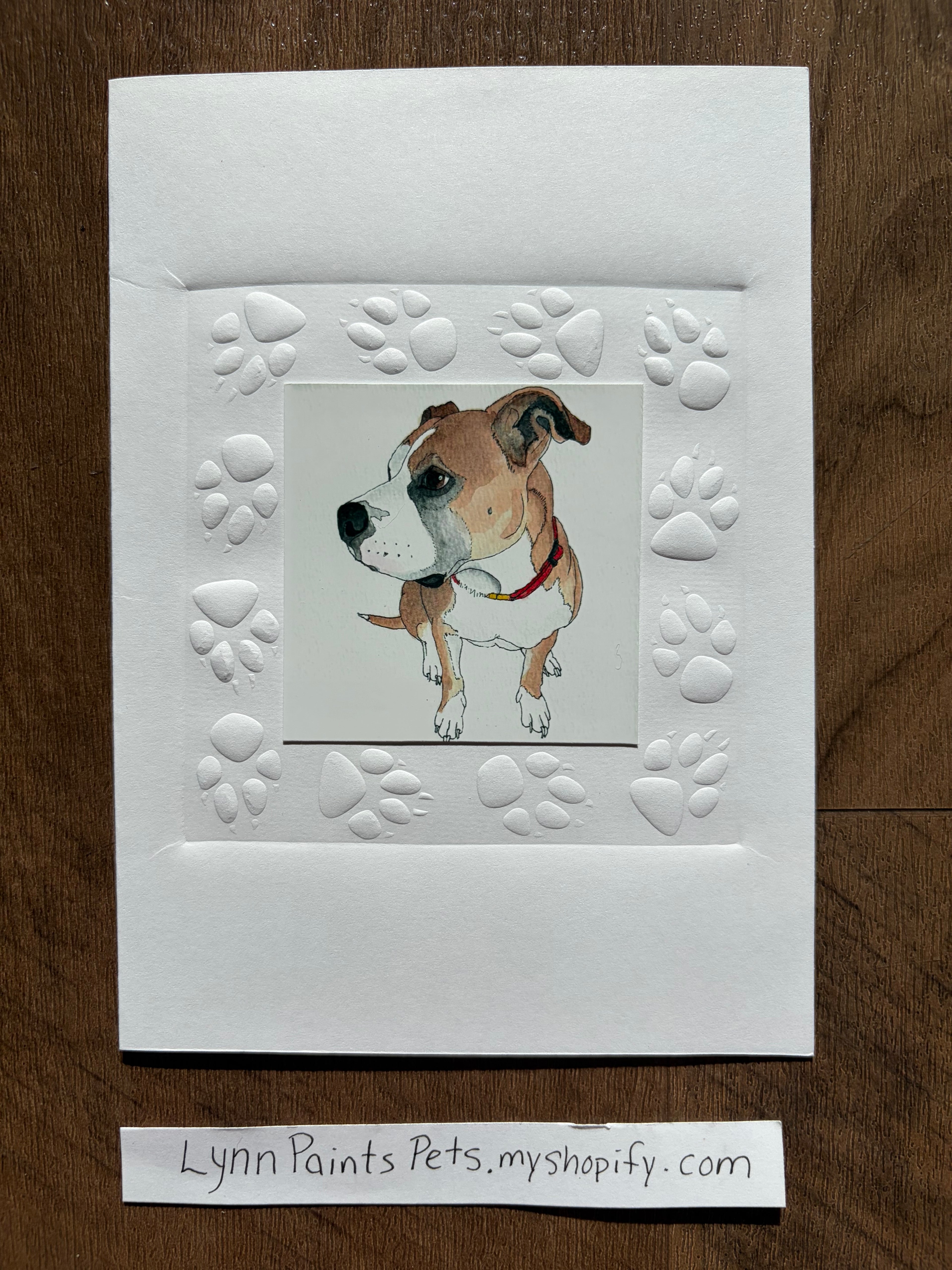 Dog card embossed paw print border hand made